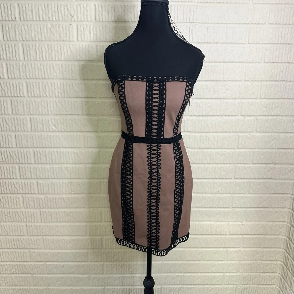 NWT Free People City Lights Embroidered Tube Bodycon Dress Brown/Black Sz 2 $250